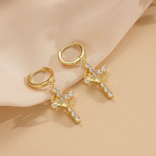 Boucle d'oreille Croix et Couronne Protecteur